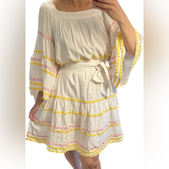 NWOT Belted Linen Dress with Rick Rack Design - Picture 3 of 4